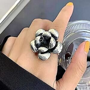 Sterling Silver Flower Statement Ring Exaggerated, Boho, Resizable Ring